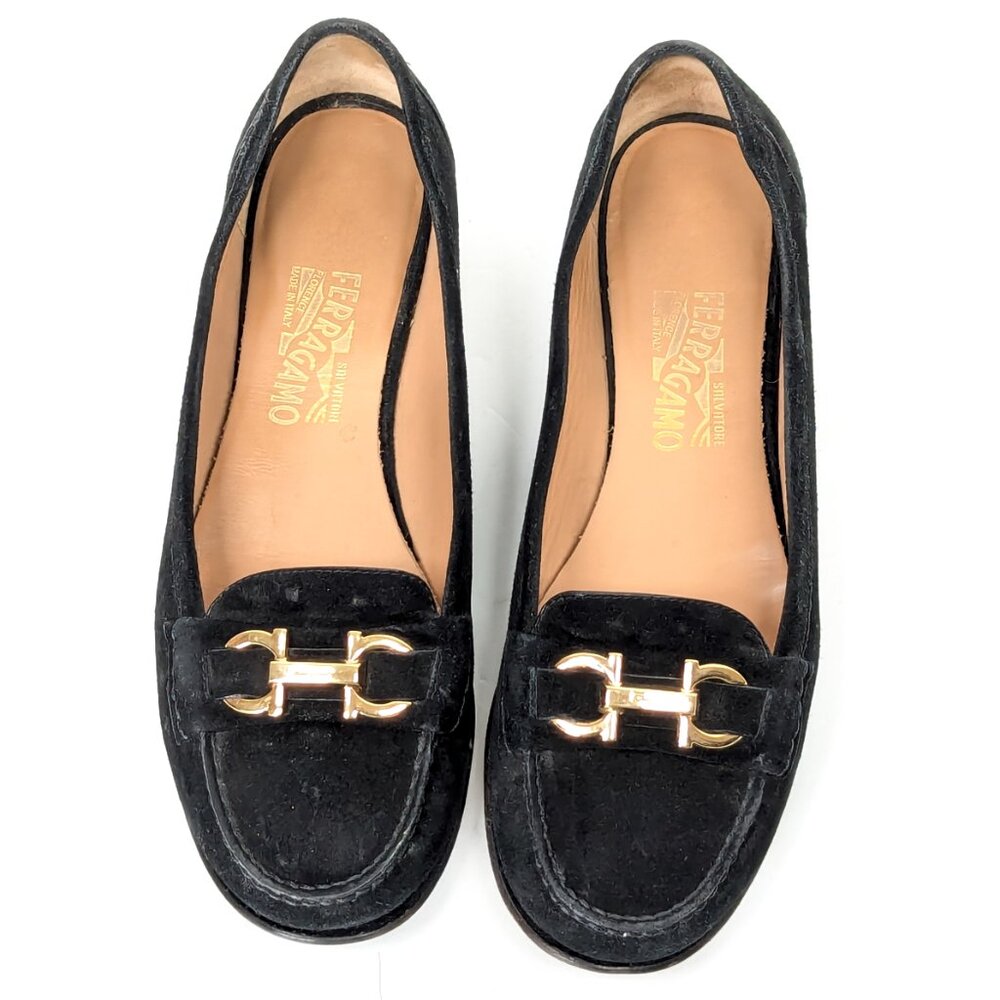 SALVATORE FERRAGAMO Gancini Suede Loafers Women's Loafers 10.5
